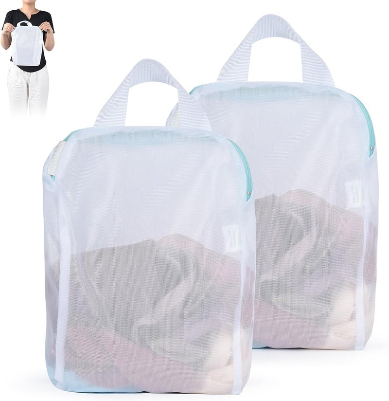 OTraki 2Pcs Small Laundry Bags 10x12 Inch Delicates Lingerie Bags for Laundry Mesh Wash Bags 10x12 Inch Hanging Laundry Bag Sock Bra Underwear Storage Laundry Room Organization, White - Image 1
